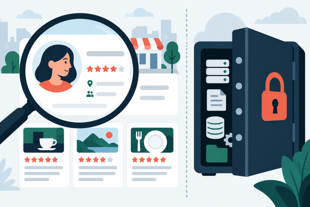Public Google review profile information separated from protected private data