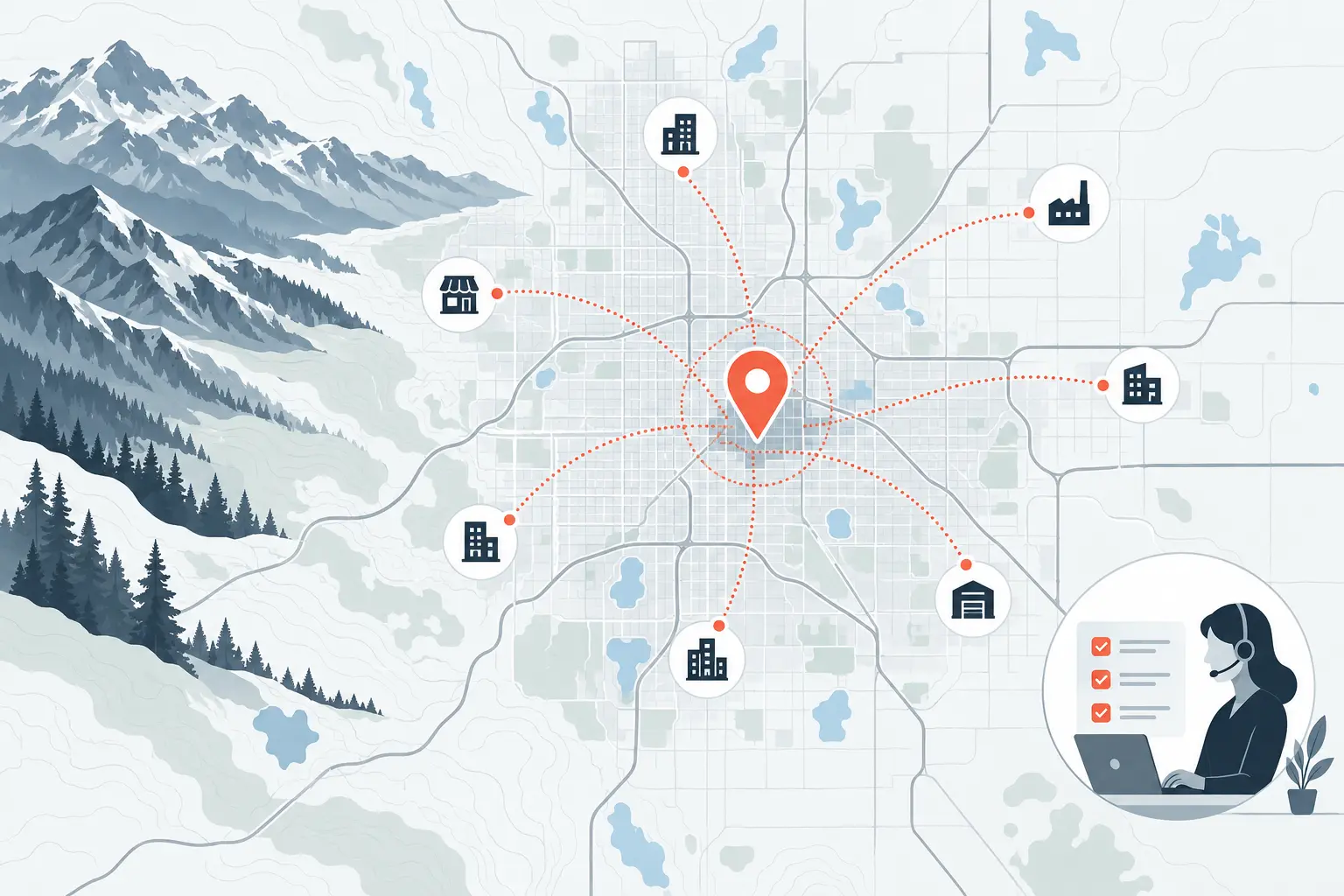 Illustrated Denver metro service area map showing remote review removal support