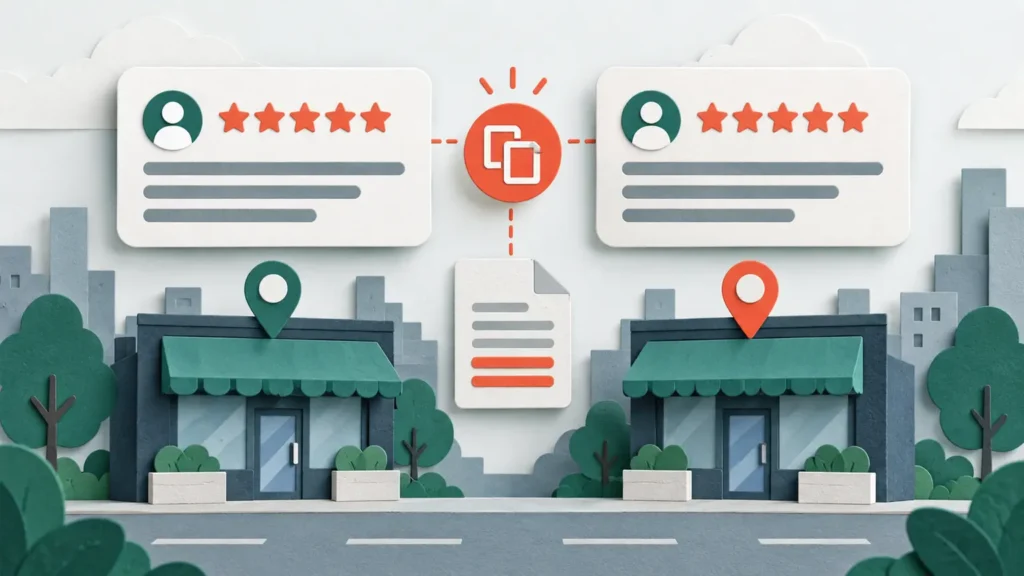 Duplicate Google reviews compared across two business locations