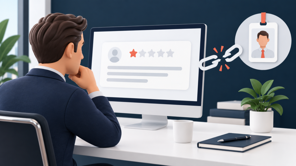 Illustration of a business owner documenting a former employee Google review conflict
