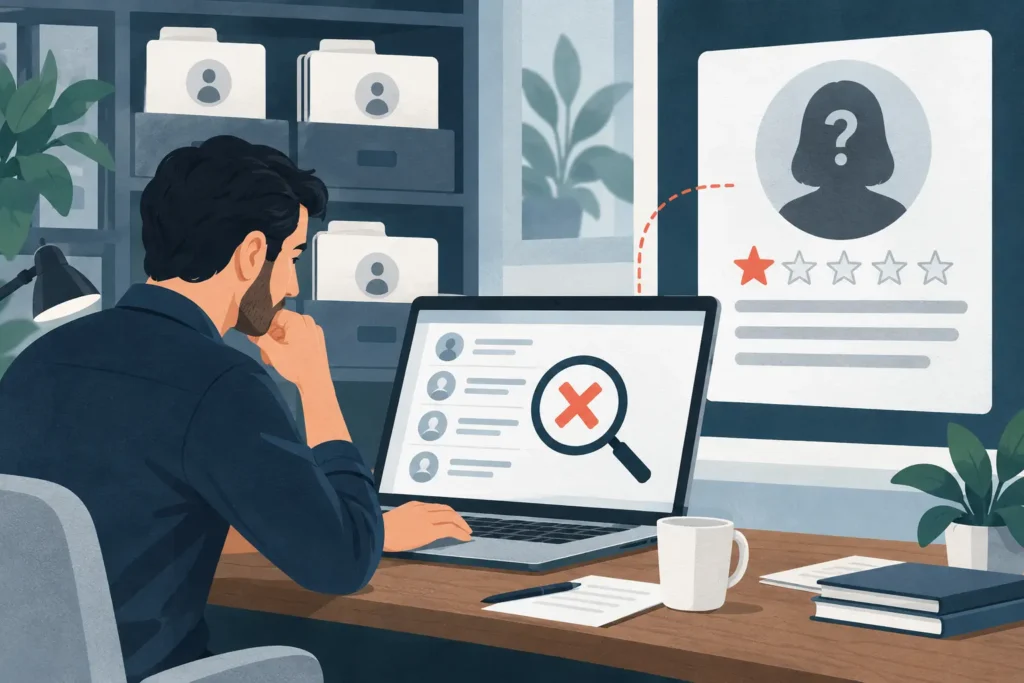 Business owner checking an unknown Google reviewer against customer records