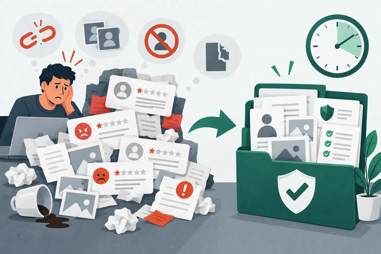 Disorganized duplicate reports being replaced by one clear policy evidence file