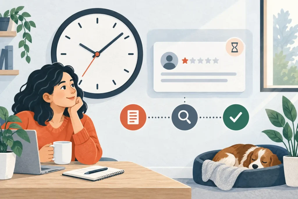 Clock and moderation stages representing the Google review removal timeline