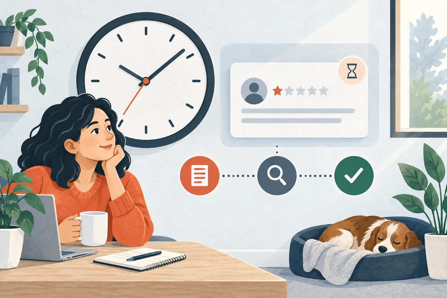 Clock and moderation stages representing the Google review removal timeline
