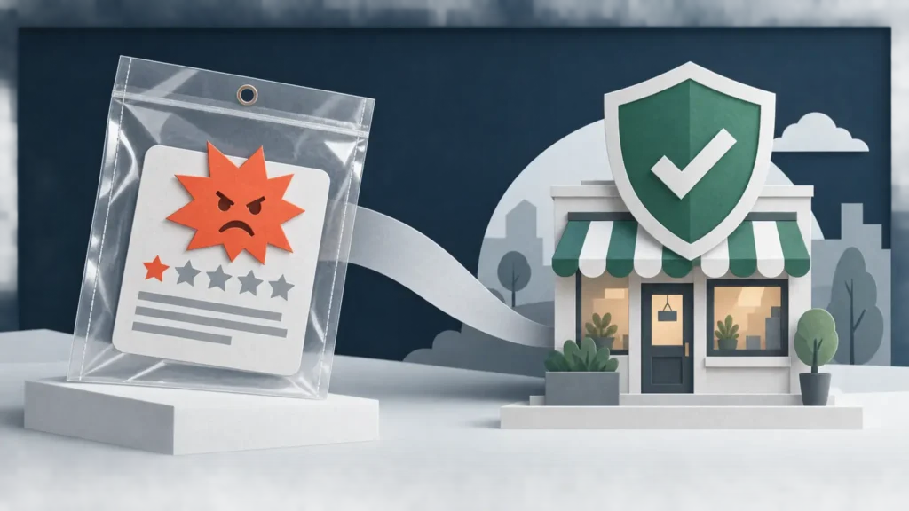 Threatening or harassing review secured as evidence while a business is protected