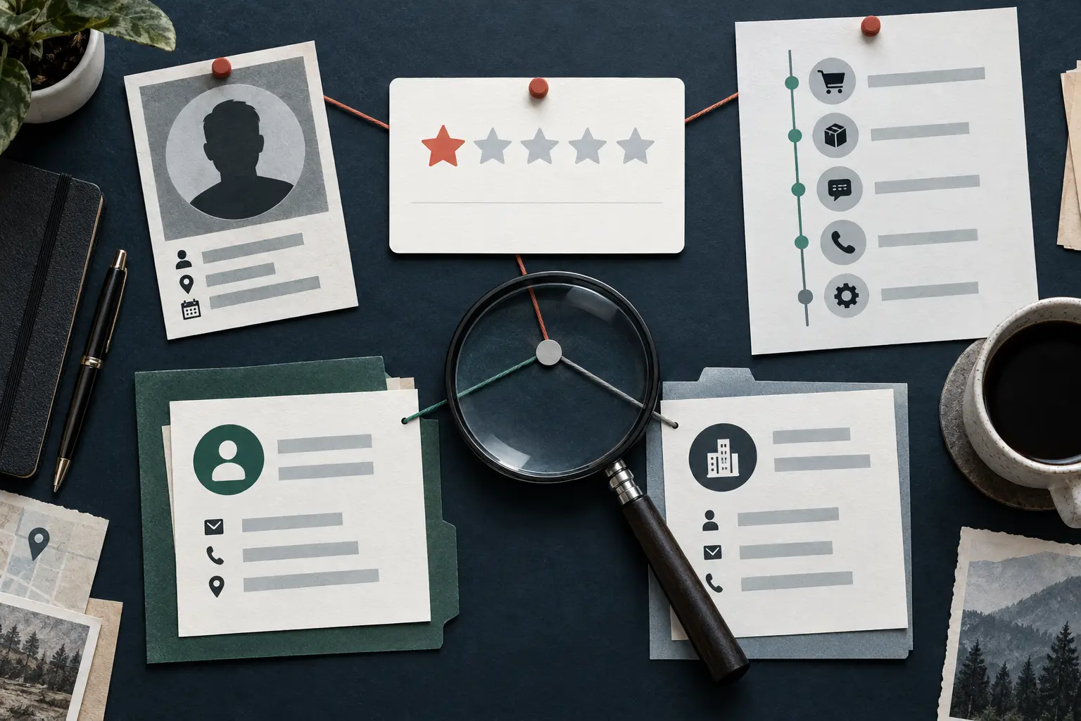 Reviewer profile, activity timeline and business records used to investigate a blank one-star rating