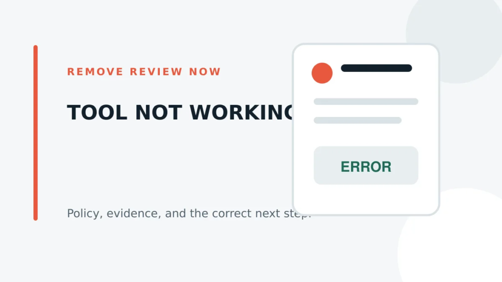 Google Review Removal Tool displaying an error