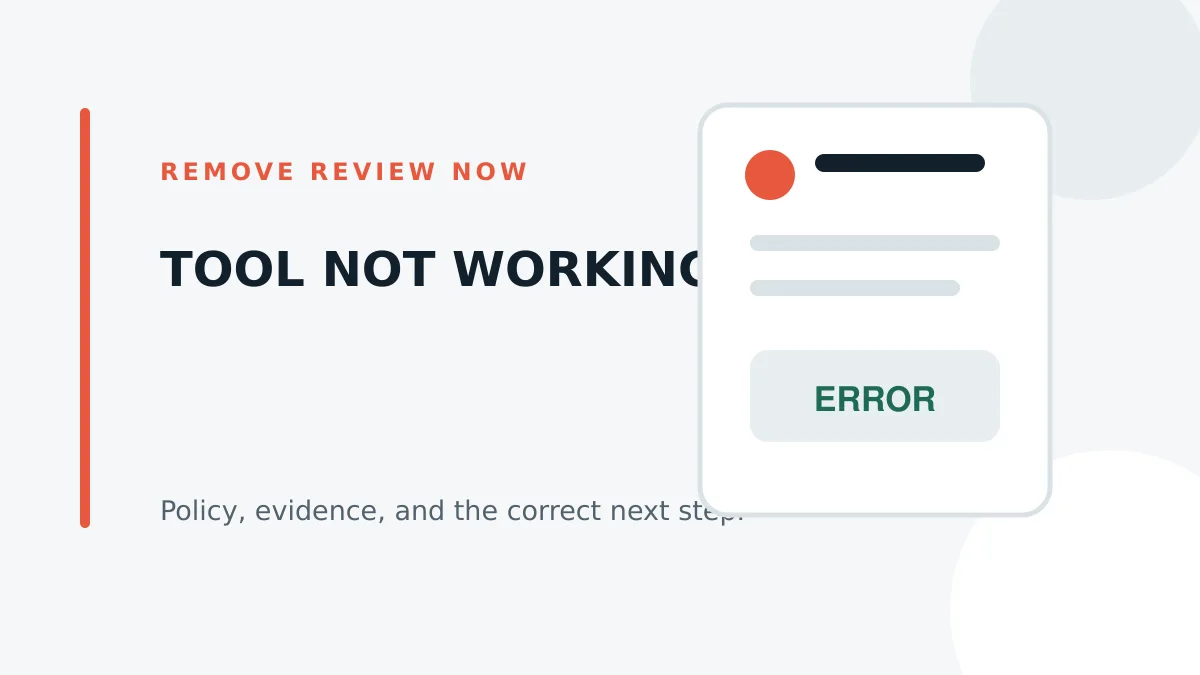Google Review Removal Tool displaying an error