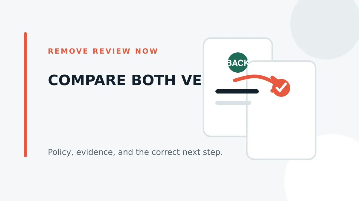 Comparison of original and returned Google review evidence